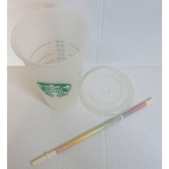STARBUCKS  Reusable Cold Cup Clear/Green Logo with Colorful Straw Lid 24 Oz - Picture 2 of 6